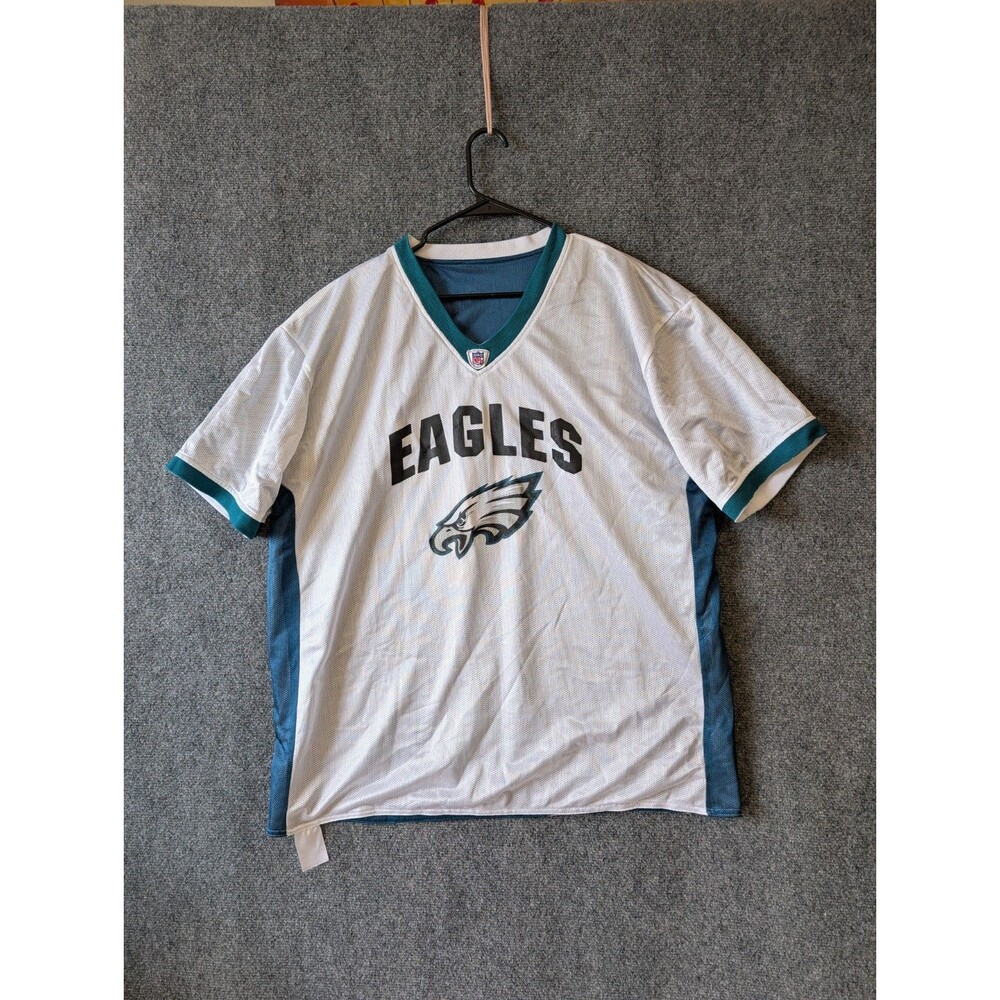 Philadelphia Eagles NFL FLAG Jersey 2XL White Teal Reversible Mesh Y2K Baggy